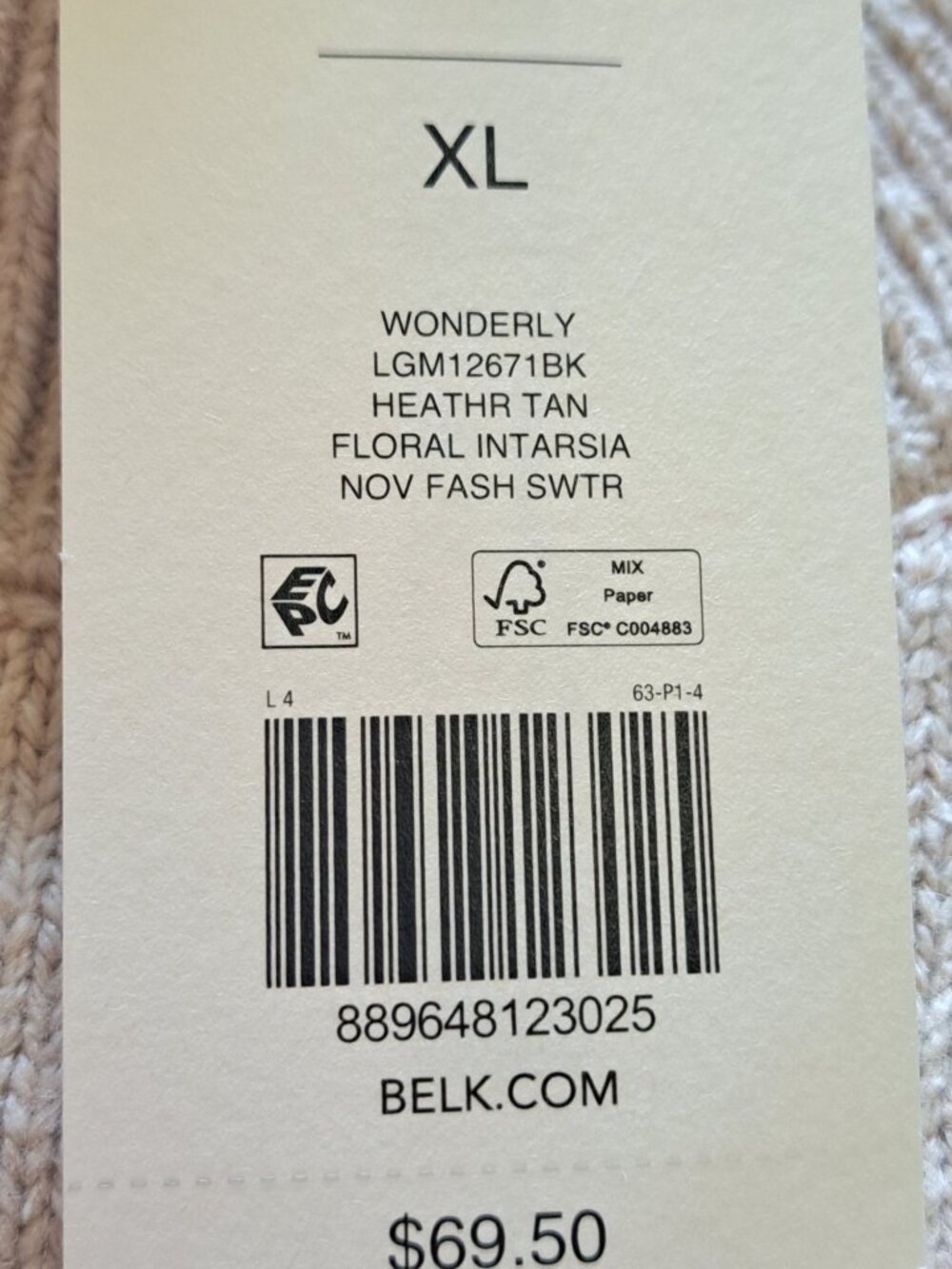 New Wonderly XL Tan Floral Knit Sweater Cottage Coquette Tags Mock Neck Winter - Picture 6 of 14